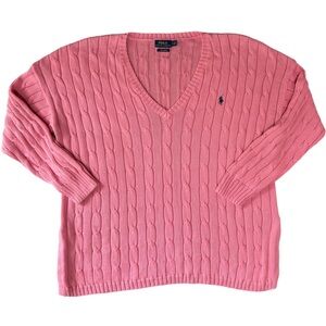 Polo Ralph Lauren boxy vneck cable knit pink sweater Sz L